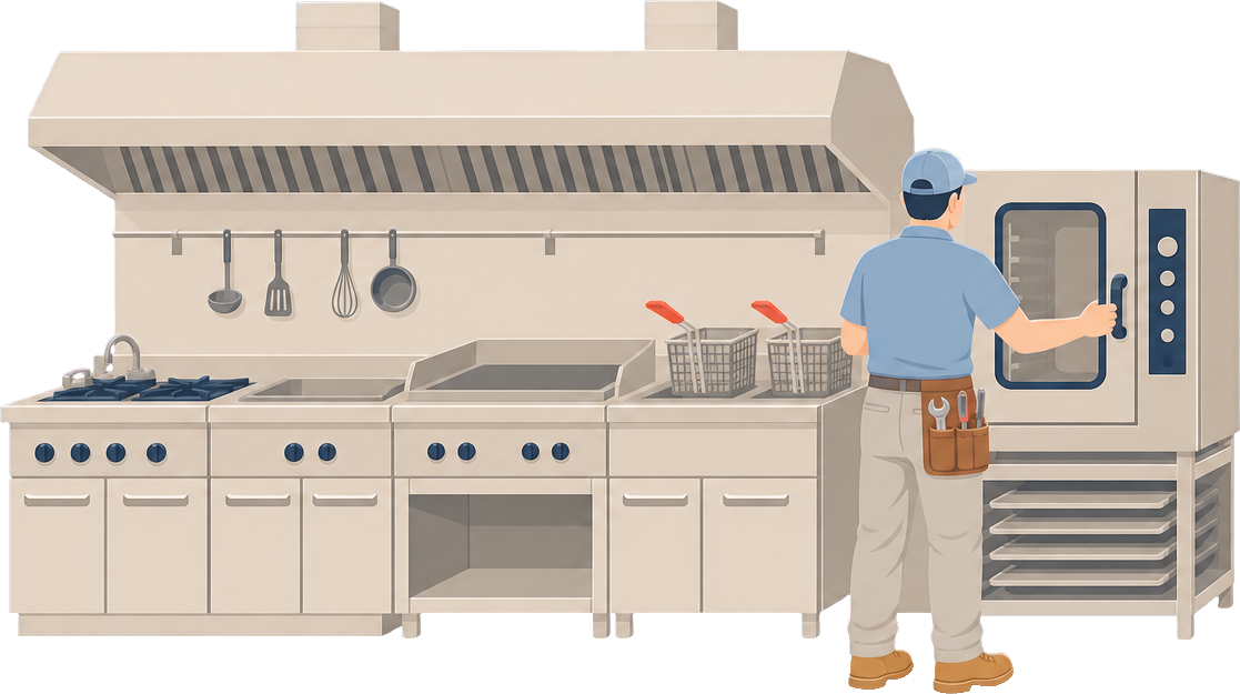 Technician servicing commercial kitchen equipment in Sioux Falls, SD