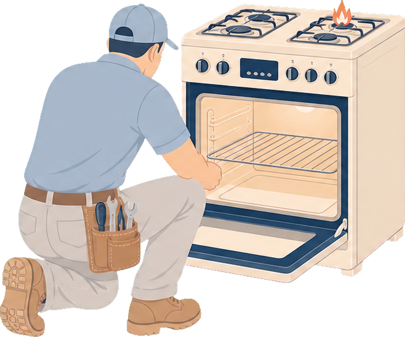 Technician repairing an oven and cooktop in Sioux Falls, SD