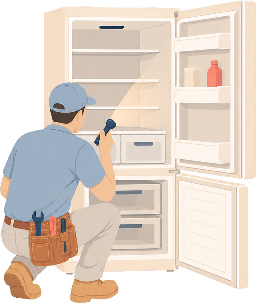 Technician diagnosing an open refrigerator in Sioux Falls, SD