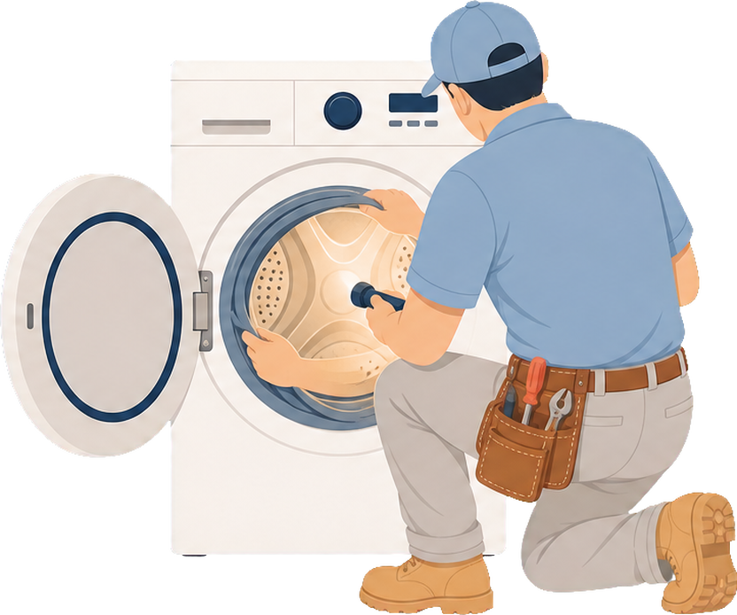 Technician inspecting a front-load washer door gasket in Sioux Falls, SD