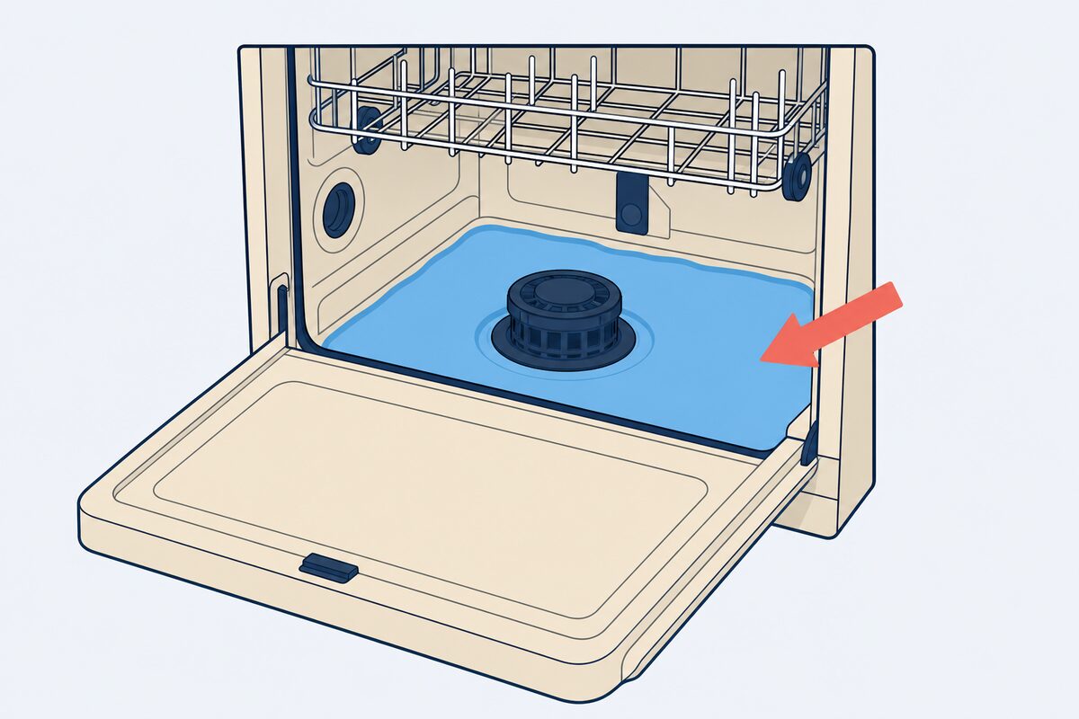 Standing water in the bottom of a dishwasher tub