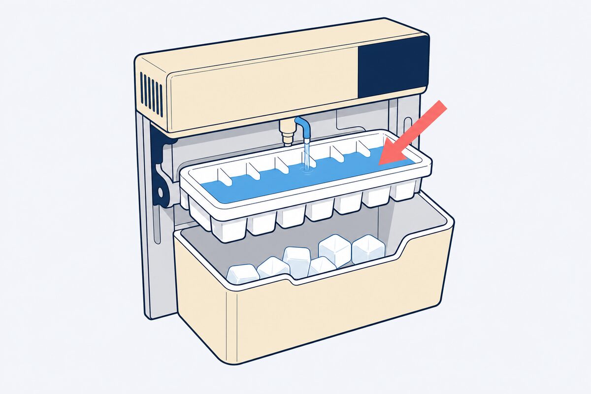 Ice maker tray holding water that has not frozen inside a freezer