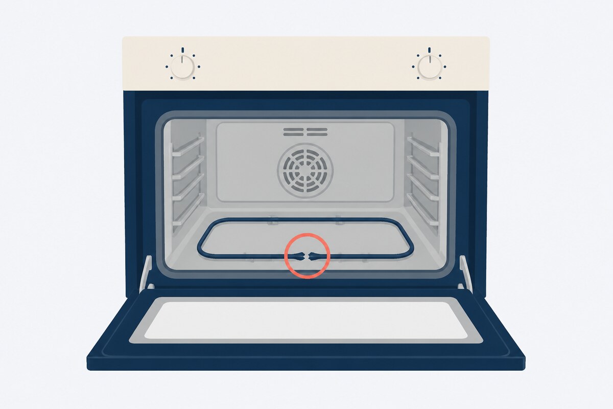 Broken oven bake element with a split and blistered section
