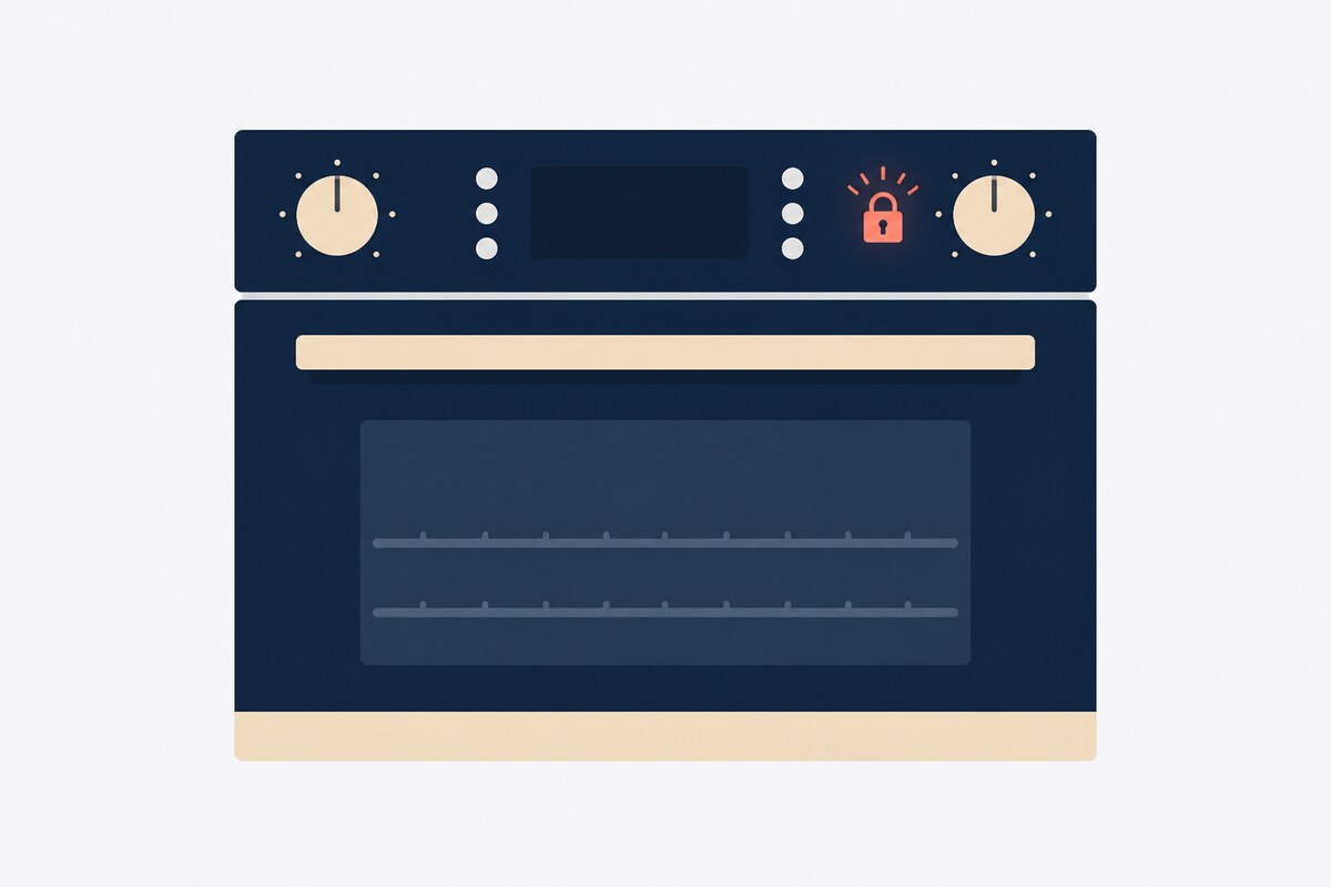 Oven control panel with the door lock indicator lit