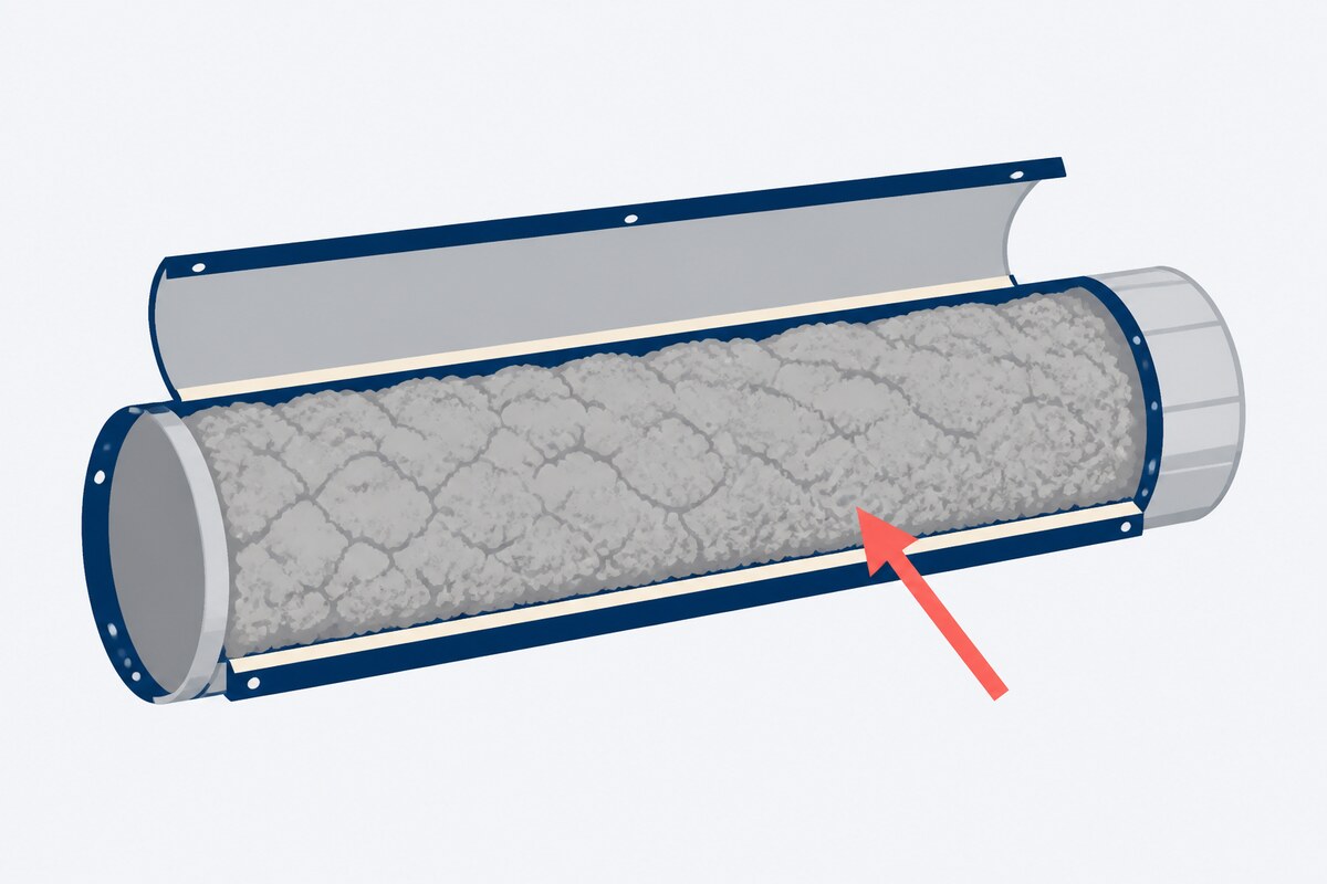 Dryer duct opened lengthwise packed solid with lint