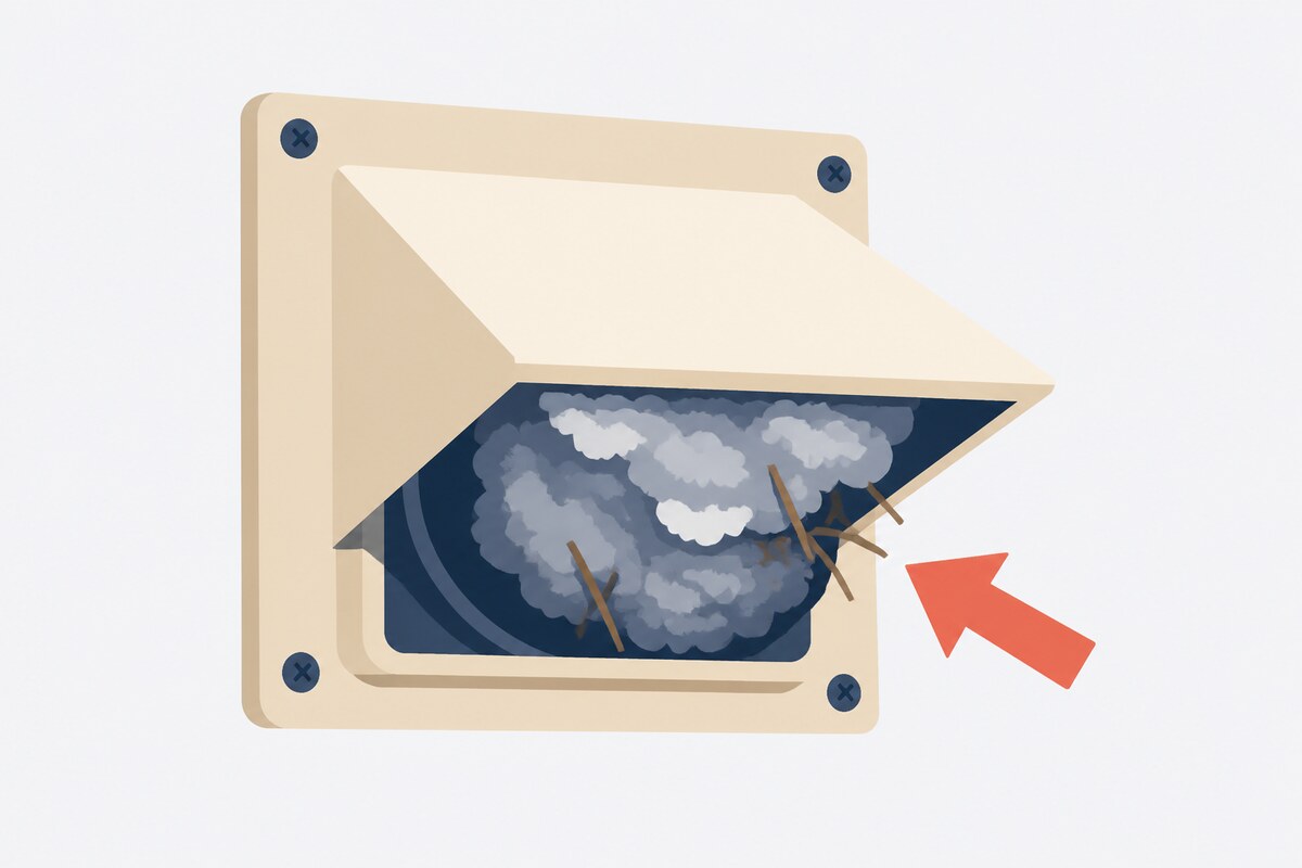 Exterior dryer vent hood blocked with lint and nesting material