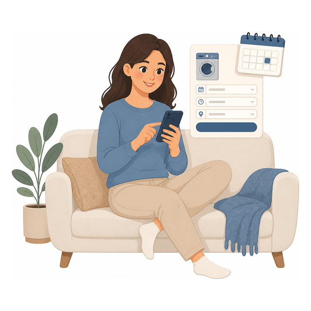 Customer booking an appliance repair on a phone