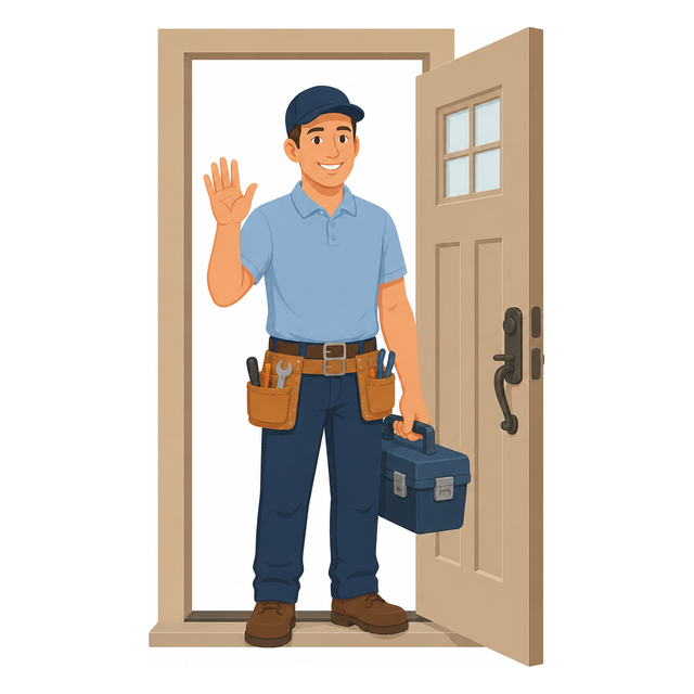 Appliance repair technician arriving with a toolbox